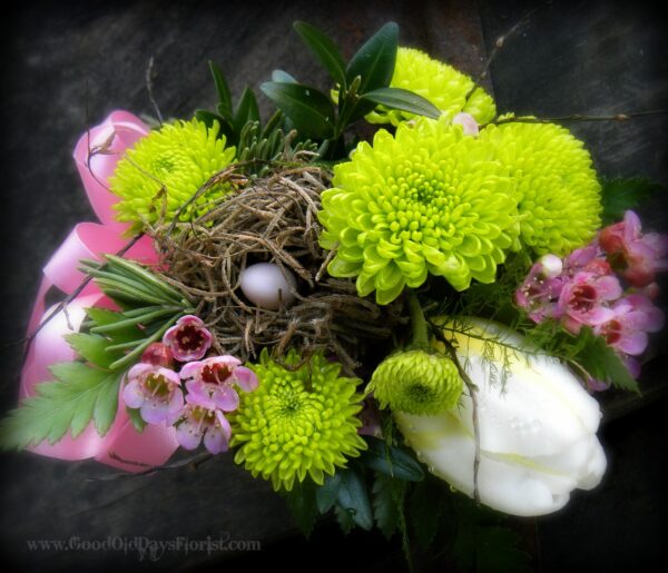 spring corsage with birdsnest