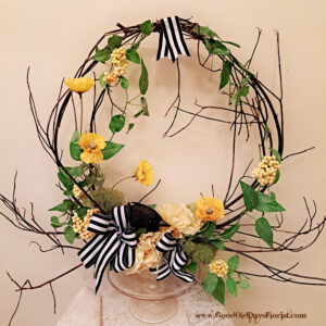 Branch Wreath Faux Flowers Crow